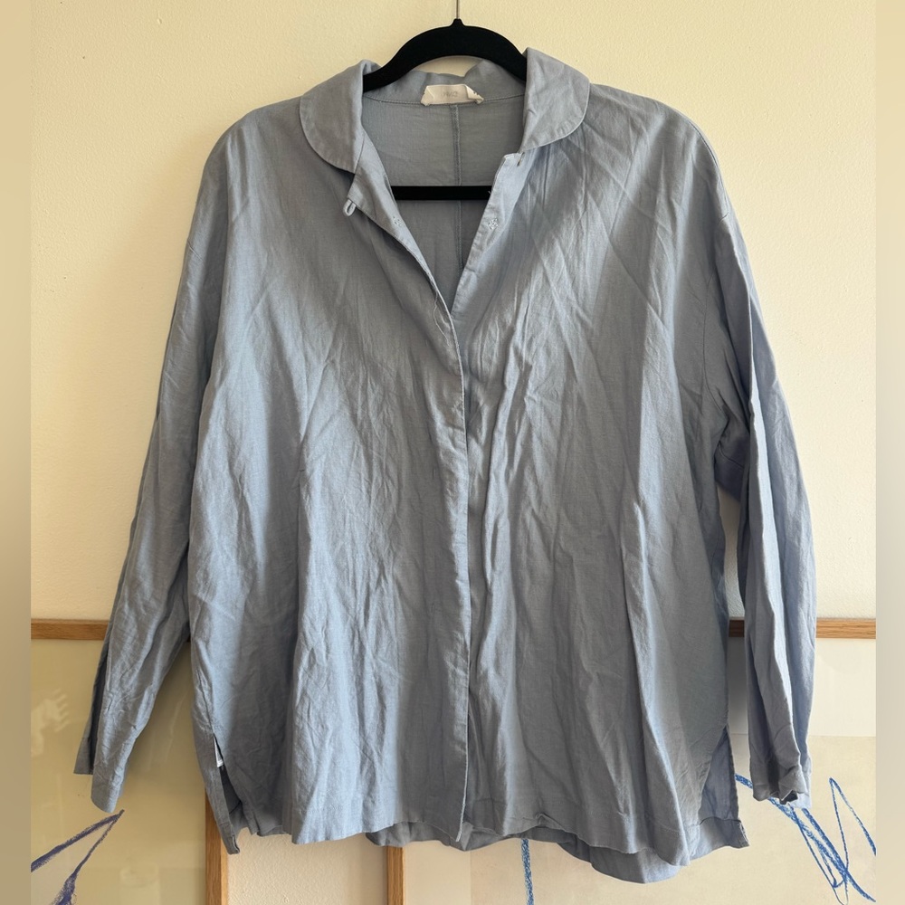 Mango Light Blue Collared Button-Up Shirt